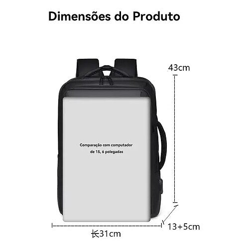 Mochila Masculina Expansível Impermeável Preta