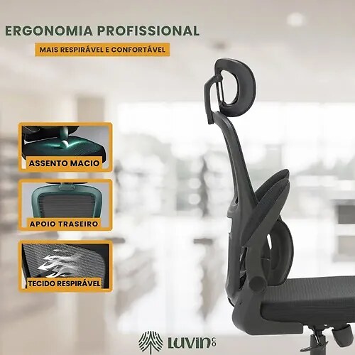 Cadeira de Escritório Ergonômica Luvinco Genebra B500 Mesh com Apoio Lombar Preta