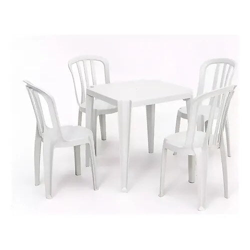 Conjunto de Mesa e 4 Cadeiras de Plástico Goyana Branco