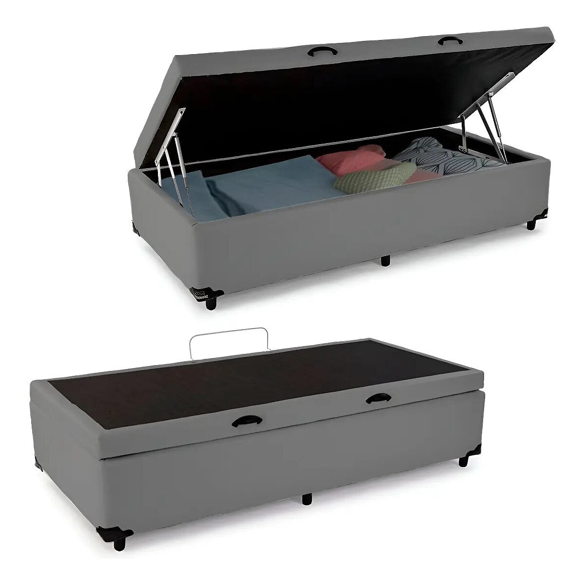 Cama Box Baú Solteiro Sereneprime Sintético Cinza 88 x 188 x 44 cm