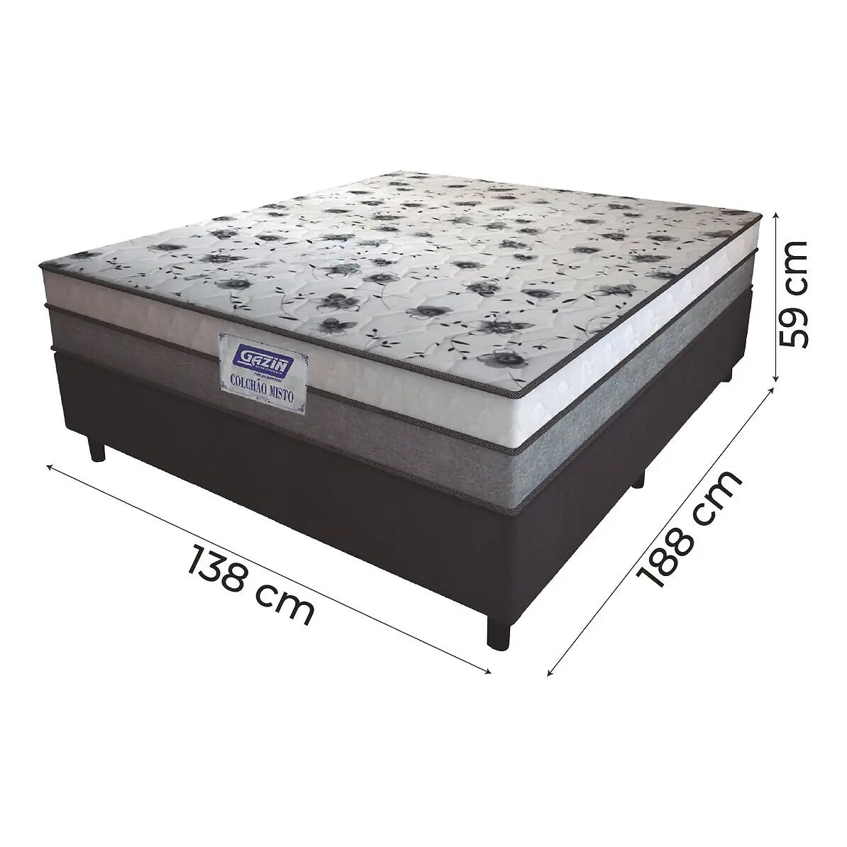 Cama Box Casal com Colchão Espuma D33 138 x 188 x 59 cm até 150 kg