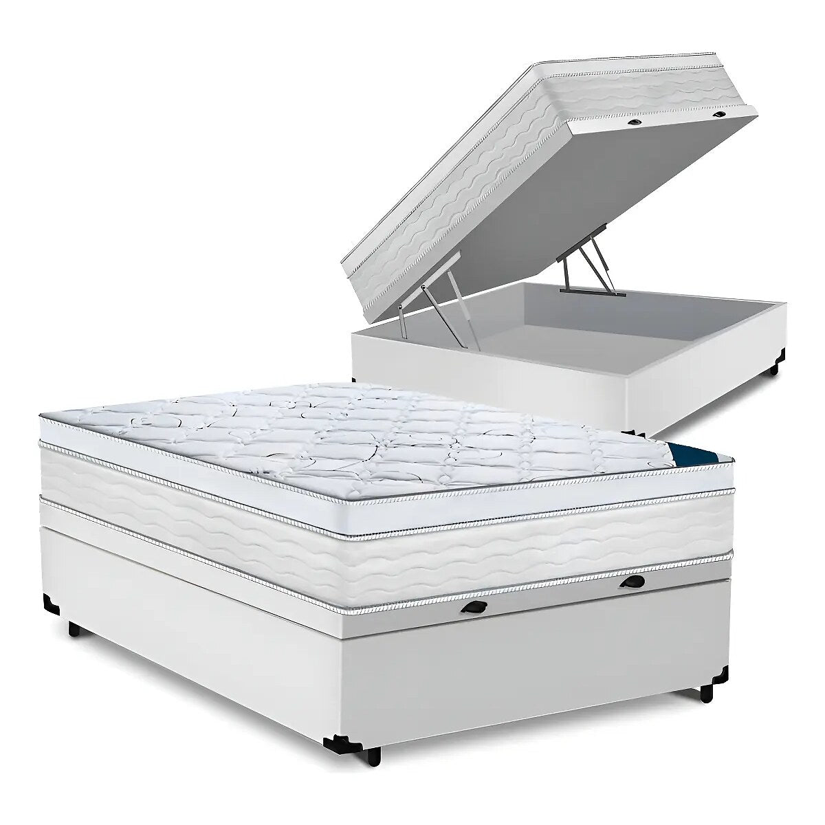 Cama Box Baú Casal com Colchão Toronto Molas Ensacadas D33 32 cm Branco