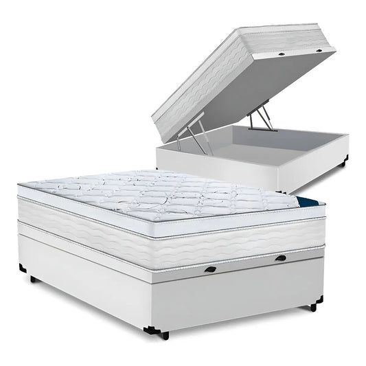 Cama Box Baú Casal com Colchão Toronto Molas Ensacadas D33 32 cm Branco